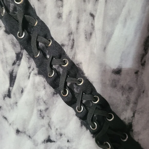 Size 2 torrid lovesick dolman lace up cotton tie-dye dress black grey - Picture 5 of 5